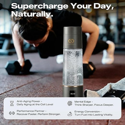 PUREPEBRIX Hydrogen Water Bottle Generator - Up to 6400 PPB & 12-Hour Hydrogen Retention - H2 Certified SPE/PEM Tech - Portable, Recovery & Thoughtful Wellness Gift (Grey)