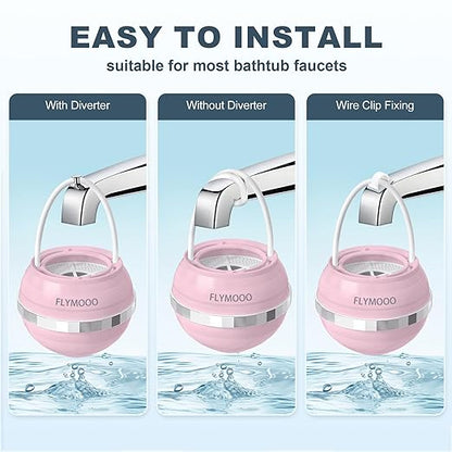 FLYMOOO Bath Filter for Tub, Bathtub Faucet Water Filter with 8 Stages & 2,500 Gallons of Filtration to Reduce Contaminants for Softer, Smoother Skin (Pink)