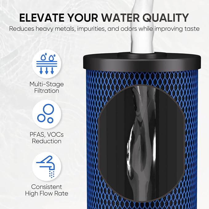 PUREPLUS 1 Micron 10" x 4.5" Whole House PFAS Removal Replacement Water Filter, Coconut Shell Activated Carbon Filter, Compatible with WFHDC8001, GXWH40L, GXWH35F, CB-BB-10, CTO10BB, 2 PACK