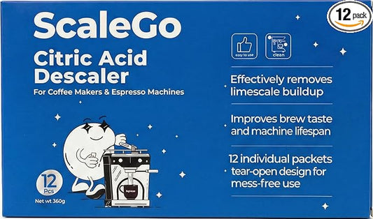12 Use Coffee Machine Cleaner & Descaler | Citric Acid Descaling Powder | Pre-measured Package for Mess-Free Use & Storage | Removes Limescale | Compatible with Keurig, Nespresso, Breville