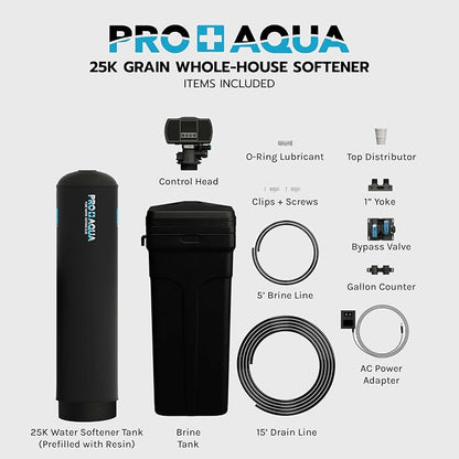 PRO+AQUA Heavy Duty Whole House Water Softener System – 25,000 Grain Capacity, Premium Long-Lasting Resin, 1" Ports