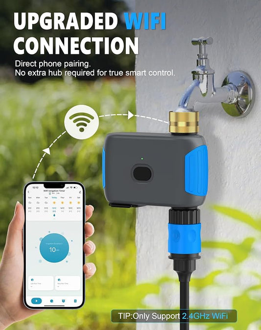 WiFi Sprinkler Timer, Smart Bluetooth Hose Timers, Water Timer for Garden Hose with APP, Digital Automatic Irrigation System Compatible with Alexa Google, for Outdoor Garden Lawn, 1 Outlet