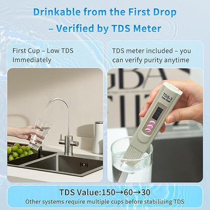 Ontulor S3OP Reverse Osmosis System 9 Stage Water Filter Reduces PFAS, PFOA/PFOS, TDS, Lead, Chlorine, Bad Taste & Odor NSF/ANSI 42 Certified TDS Meter Included（S3OP-with Tank System）