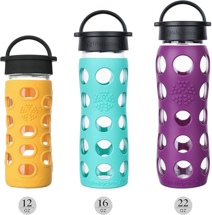 Lifefactory 22-Ounce BPA-Free Glass Water Bottle with Classic Cap and Protective Silicone Sleeve, Plum