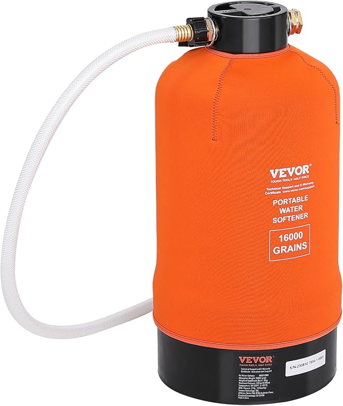 VEVOR RV Water Softener, 16,000 Grain Portable Water Softener, with 3/4" Brass Fittings and 42" Hose, Soften Hard Water Filter System for RVs, Trailers, Boats, Mobile Car Washing, Pressure Washing