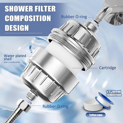 Dwavele 20 Stage Shower Head Filter for Hard Water, Removes Chlorine, Fluoride, Improves Skin and Hair Condition, 4 Cartridges, High Output, Wide Compatibility