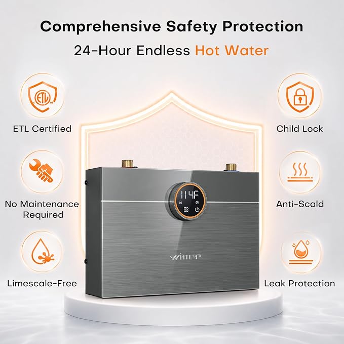 9kW Tankless Water Heater Electric 240V, On-Demand Instant Hot Water | Automatically Maintains Water Temperature Instant Water Heater Under Sink Self-Modulating Technology ETL Certified Eco