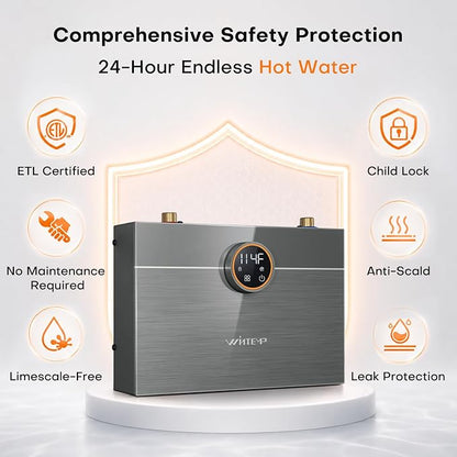 9kW Tankless Water Heater Electric 240V, On-Demand Instant Hot Water | Automatically Maintains Water Temperature Instant Water Heater Under Sink Self-Modulating Technology ETL Certified Eco