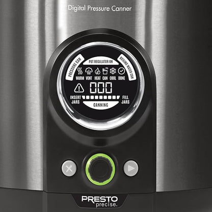 Presto 02144 12-Quart Digital Pressure Canner - Digital Display, Waterbath Capable, 10-Built-In Safety Features, Recipe Book, Black Stainless Steel
