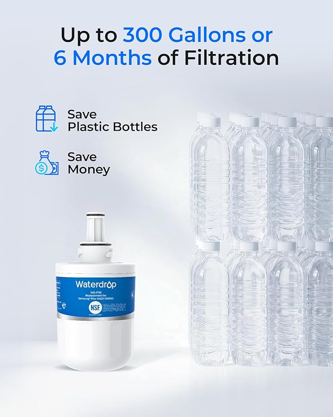 Waterdrop DA29-00003G Refrigerator Water Filter, Replacement for Samsung®, DA29-00003B, DA29-00003A, Aqua-Pure Plus, HAFCU1, RFG237AARS, FMS-1, RS22HDHPNSR, RSG257AARS, WSS-1 (Package May Vary)