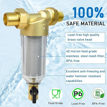 Spin Down Sediment Filter System for City/Well Water, Reusable Whole House Sediment Water Filter, 40-60 Micron, 1" MNPT to 3/4" FNPT & MNPT, Home Pre-filtration System