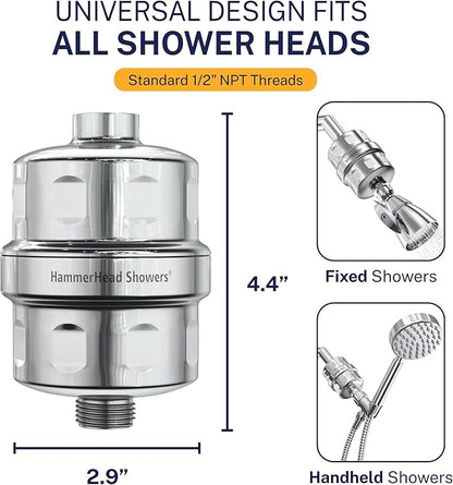HammerHead Showers® Solid Metal Shower Head Filter – KDF 55 Shower Filter, High Pressure Universal Shower Filters to Remove Toxic Chemicals – Removes Chlorine and Heavy Metals – Chrome