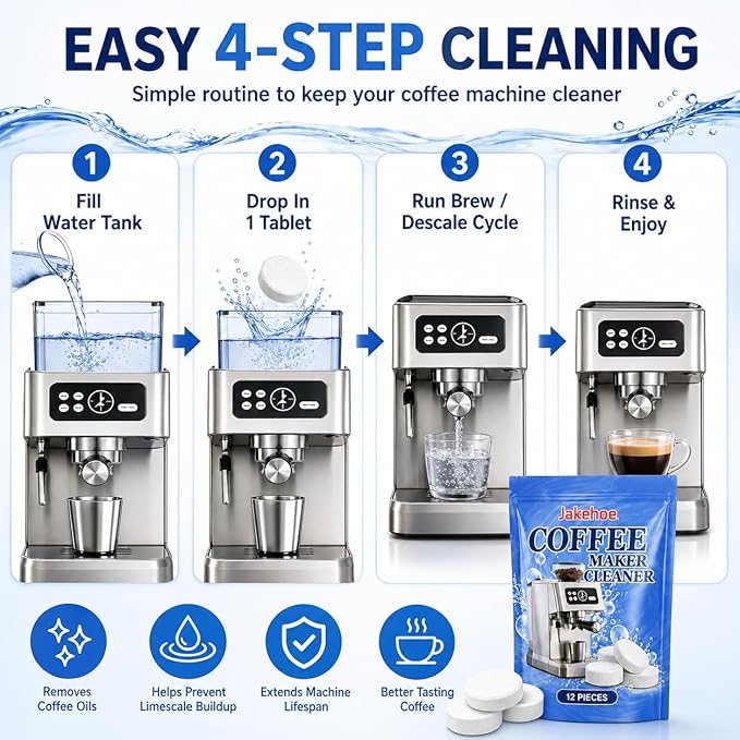 Coffee Maker Descaling Solution for Keurig, Nespresso, Ninja, Breville, Delonghi, Miele - Coffee Machine Cleaner Descaler Tablets with Individually Wrapped - Removes Limescale & Hard Water Buildup
