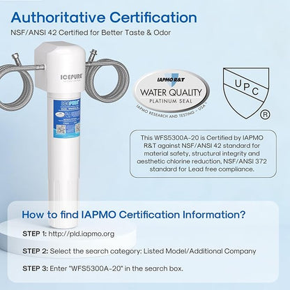 ICEPURE WFS5300A-20 5 Years or 40K Gallons Under Sink Water Filtration System, Ultra High Capacity NSF/ANSI CAN372 & 42 Certified, Direct Connect Drinking Faucet, Removes Chlorine, Odor, Heavy Metals
