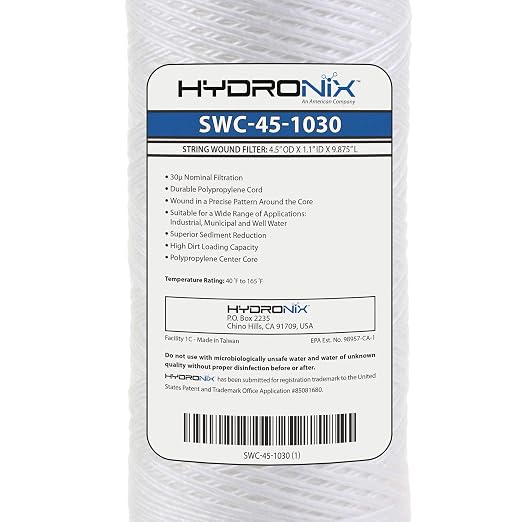 Hydronix SWC-45-1030 Universal Whole House Sediment String Wound Water Filter Cartridge 4.5" x 10" - 30 Micron