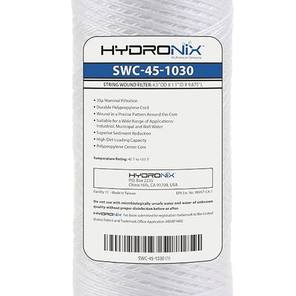 Hydronix SWC-45-1030 Universal Whole House Sediment String Wound Water Filter Cartridge 4.5" x 10" - 30 Micron