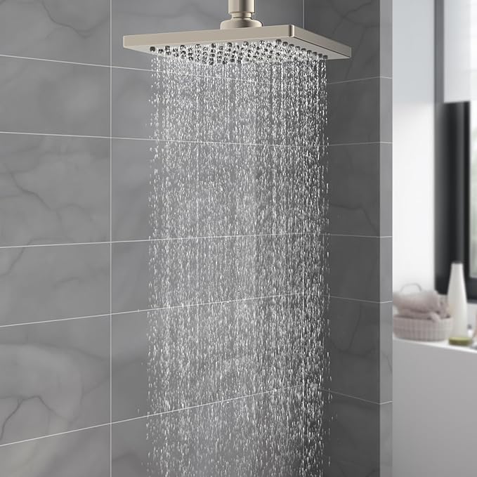 Hibbent cUPC Certified Metal Shower Head, 6'' High Pressure Rainfall Shower Head, Square Bathroom Waterfall Shower Heads, High Flow Fixed Showerheads with Adjustable Brass Ball Joint, Brushed Nickel