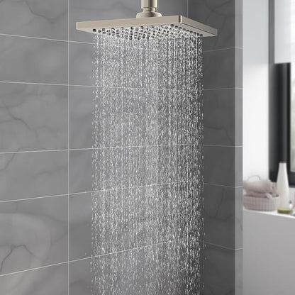 Hibbent cUPC Certified Metal Shower Head, 6'' High Pressure Rainfall Shower Head, Square Bathroom Waterfall Shower Heads, High Flow Fixed Showerheads with Adjustable Brass Ball Joint, Brushed Nickel