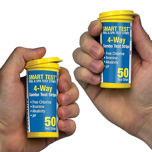Poolmaster 4-Way Swimming Pool & Spa Test Strips, 100 Count Total, Easy-to-Read Results, Fast, Accurate Chlorine, Bromine, Alkalinity & pH Testing for Pools, Spas & Hot Tubs, Made in the USA