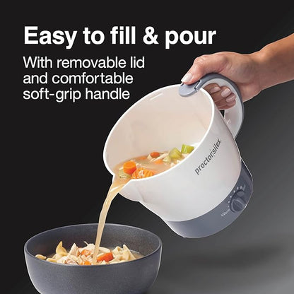 Proctor Silex 32oz Adjustable Temperature Hot Pot, Electric Kettle for Tea, Boiling Water, Cooking Ramen, Noodles and Soup, PFAS-Free Nonstick Coating, White (48507MN)