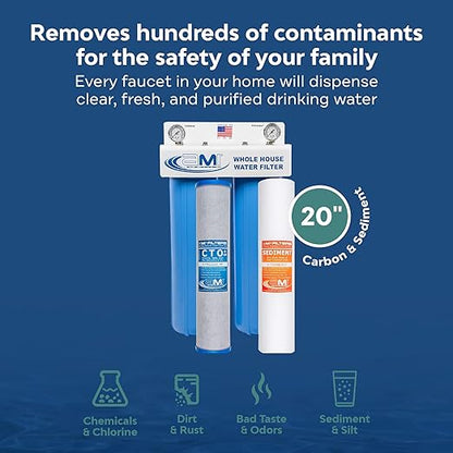 APPLIED MEMBRANES INC 2-Stage Whole-House Water Filter System with 4.5x20-Inch Sediment and Carbon-Block Filters, Removes Sediment, Chlorine, Chloramine, Chemicals, Taste, and Odor