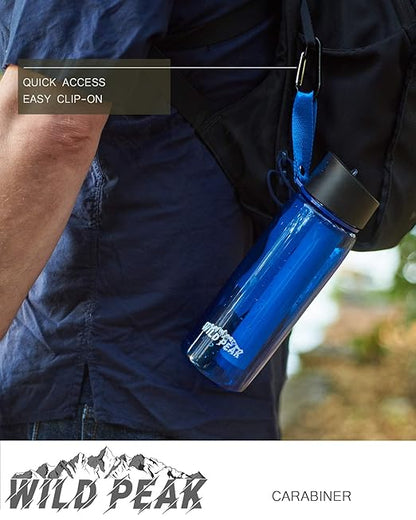 Wild Peak Stay Alive-4 Outdoor 4-Stage Water Filter Straw Emergency 22oz Bottle with Activated Carbon for Survival, Camping, Hiking, Climbing, Backpacking (1500 Liters)
