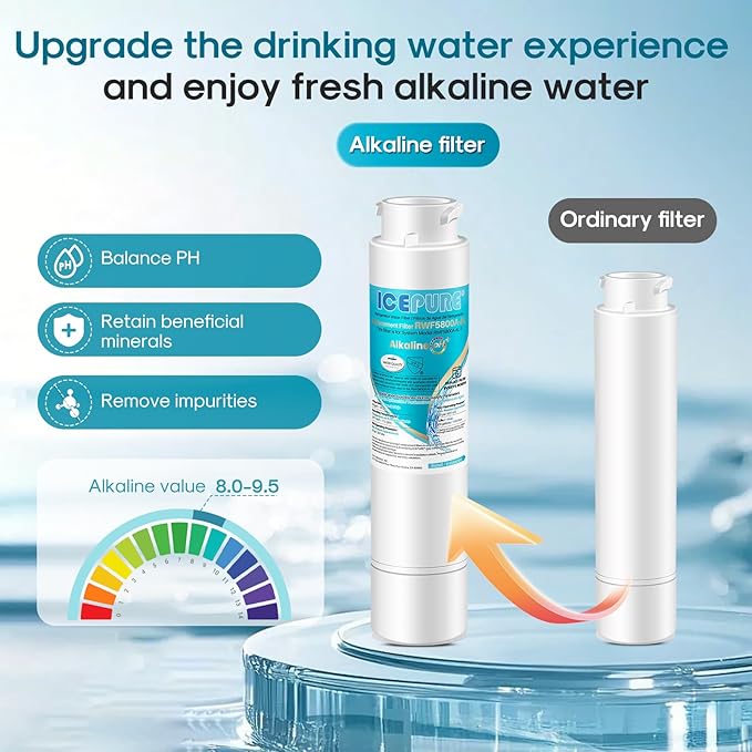 ICEPURE Alkaline RWF5800A-AL Refrigerator Water Filter Replacement for Frigidaire EPTWFU01, EWF02, Pure Source Ultra II, PureSource Ultra 2, GP006, BO022, MR022, SCWFTCTO, 4562222, Enhances PH, 3Pack