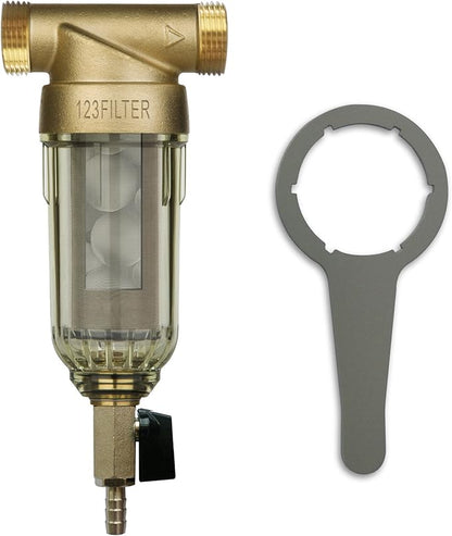 iSpring WGB21B 2-Stage Whole House Water Filtration System & WSP-50SL Reusable Whole House Spin Down Sediment Water Filter with Siliphos, Multiple Micron Sizes, 20 GPM, 1" MNPT + 3/4" FNPT, 50