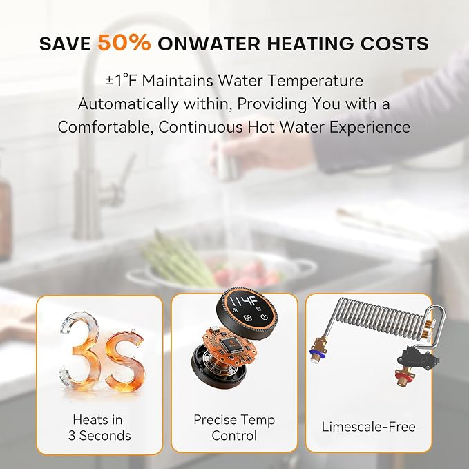 9kW Tankless Water Heater Electric 240V, On-Demand Instant Hot Water | Automatically Maintains Water Temperature Instant Water Heater Under Sink Self-Modulating Technology ETL Certified Eco