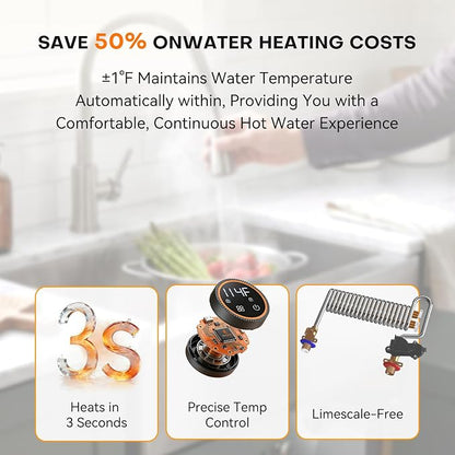9kW Tankless Water Heater Electric 240V, On-Demand Instant Hot Water | Automatically Maintains Water Temperature Instant Water Heater Under Sink Self-Modulating Technology ETL Certified Eco
