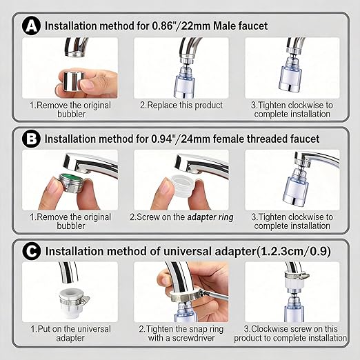 YOTAN 2 Pcs of Sink Water Filter Faucet and 5 Filter Elements Set, Sink Faucet Filter 360°Rotating, Bathroom Faucet Filter Removes Visible Sediment Hard Water, Easy Install, for Bathroom Kitchen Sink