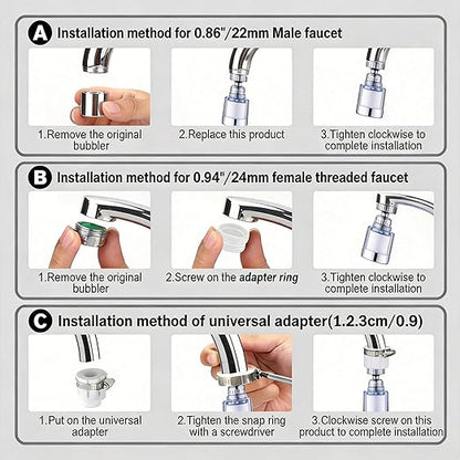 YOTAN 2 Pcs of Sink Water Filter Faucet and 5 Filter Elements Set, Sink Faucet Filter 360°Rotating, Bathroom Faucet Filter Removes Visible Sediment Hard Water, Easy Install, for Bathroom Kitchen Sink