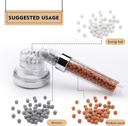 Patelai Replacement Anion Mineral Shower Head Bead Refills Purifying Water Mineral Bead Filtration Stone Ball for Filtered Shower Head, Diameter 7-8 mm(390.0 Grams,Orange, Gray, White)