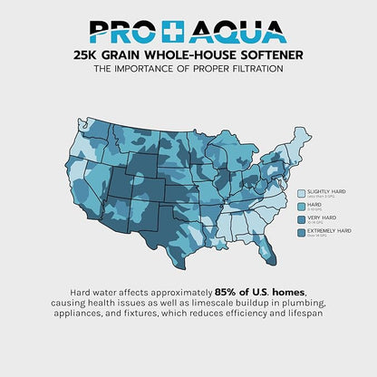 PRO+AQUA Heavy Duty Whole House Water Softener System – 25,000 Grain Capacity, Premium Long-Lasting Resin, 1" Ports