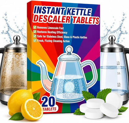Kettle Descaler Tablets, 20 Pack Citric Acid Cleaner for Electric Kettles | Citric acid descaling tablets, limescale removal, hard water buildup, electric kettles, shower heads