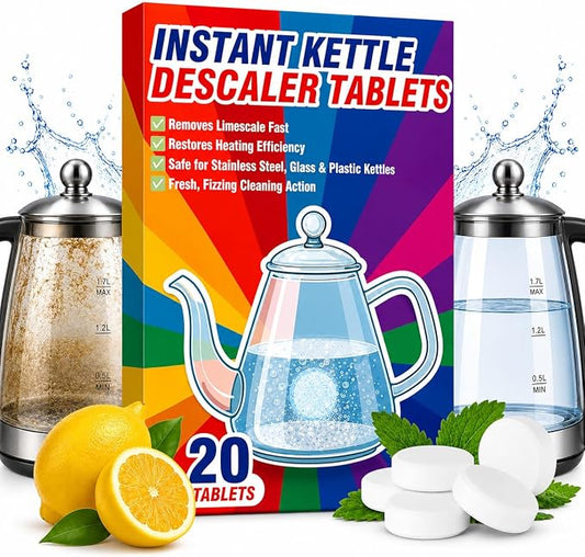 Kettle Descaler Tablets, 20 Pack Citric Acid Cleaner for Electric Kettles | Citric acid descaling tablets, limescale removal, hard water buildup, electric kettles, shower heads