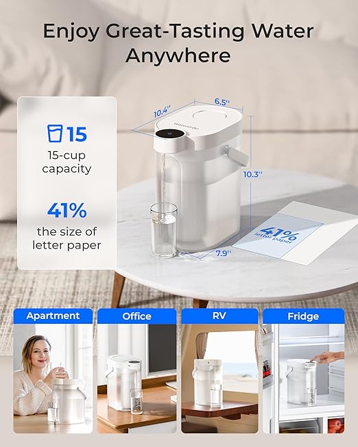 Waterdrop ED11W Rechargeable Water Filter Dispenser, 5-Stage Long-Life Instant Electric Powerful Pitcher, Reduce 70+ Contaminants, Soften Water, 15-Cup Portable Countertop System, Does not Lower TDS