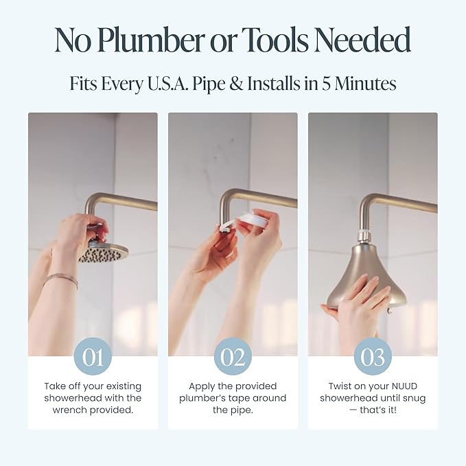 NUUD Filtered Shower Head - Removes Chlorine, Heavy Metals & Contaminants for Healthier Scalp Skin & Hair | Protects Colored Hair & Soothes Dry Skin - High Pressure Shower Head Filter - Brushed Nickel