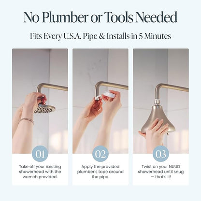 NUUD Filtered Shower Head - Removes Chlorine, Heavy Metals & Contaminants for Healthier Scalp, Skin & Hair | Protects Colored Hair & Soothes Dry Skin - High Pressure Shower Head Filter - Black