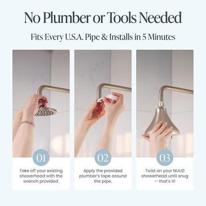 NUUD Filtered Shower Head | Removes Chlorine for Healthier Hair & Skin | Removes Chlorine & Heavy Metals for a Healthier Scalp, Skin & Hair | High Pressure Shower Head Filter - Polished Nickel