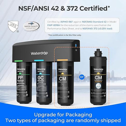 Waterdrop TSB-10-CM Under Sink Water Filter System, Reduce Chloramine | For CA, FL and Washington, D.C., Under Sink Water Filtration System, with Brushed Nickel Faucet, NSF/ANSI 42 Certified