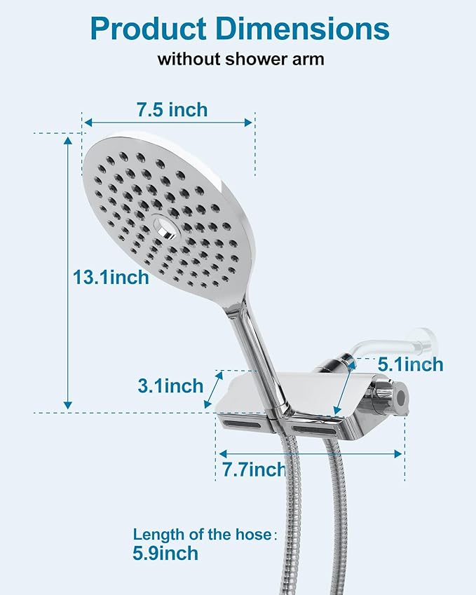 7.5" Rainfall Filtered Shower Head with Handheld Showerhead with Filter High Pressure 2-in-1 Dual Spa System Water Softener Filters for Hard Water 59" Stainless Steel Hose Chrome Polish