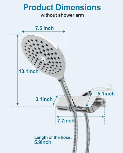 7.5" Rainfall Filtered Shower Head with Handheld Showerhead with Filter High Pressure 2-in-1 Dual Spa System Water Softener Filters for Hard Water 59" Stainless Steel Hose Chrome Polish