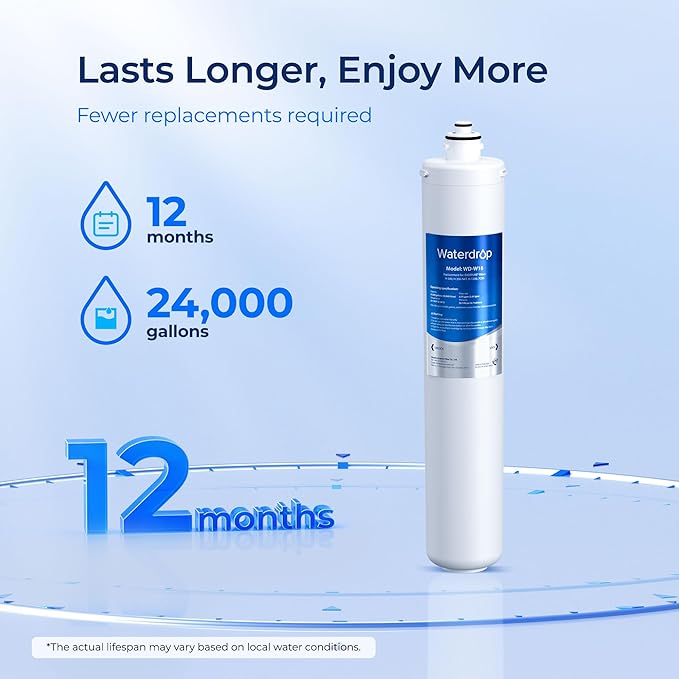 Waterdrop H-300 Under Sink Water Filter, Replacement for Everpure H-300, H-300-NXT, 7CB5, EV9270-71, EV9270-72, EV9618-11, EV9855-50, EV9282-01, NSF/ANSI 42 Certified, 24000 Gallons