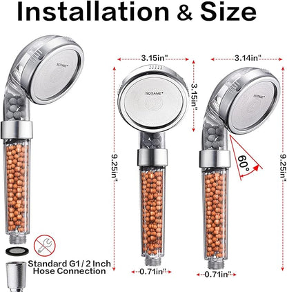 Nosame® Shower Head with Hose, Filter Filtration High Pressure Water Saving 3 Mode Function Spray Handheld Showerheads for Dry Skin & Hair