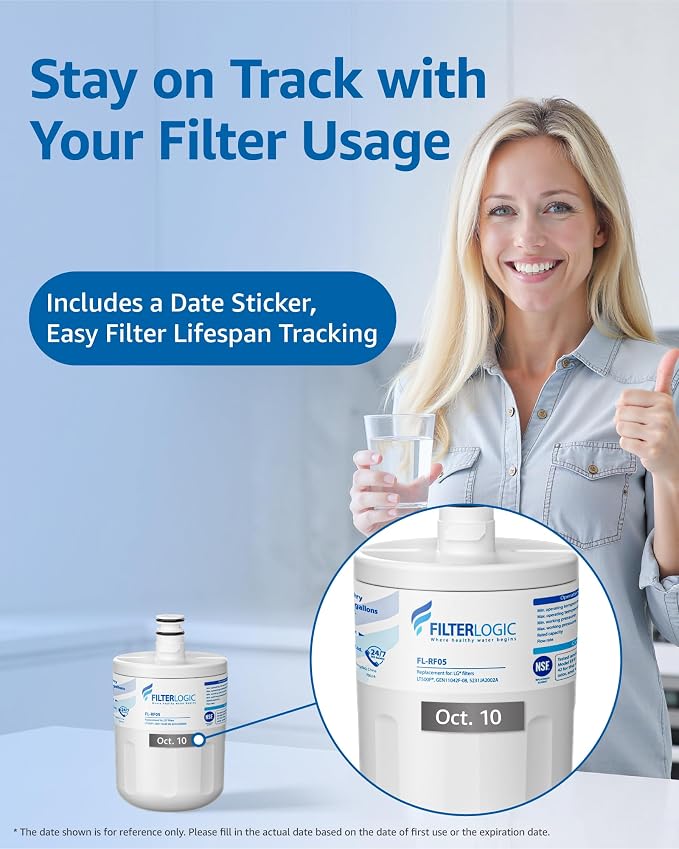 Filterlogic 5231JA2002A Refrigerator Water Filter, Replacement for LG® LT500P®, GEN11042FR-08, ADQ72910911, ADQ72910901, Kenmore 9890, 46-9890, LFX25974ST, LMX25964ST, LSC27925ST, 3 Pack
