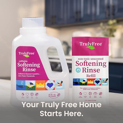 Truly Free Natural Fabric Softener | Non-Toxic for Babies & Kids Sensitive Skin | Plant-Based Laundry Softening Conditioner | Safe, Gentle & Chemical-Free | Unscented | 1 Pack with Jug