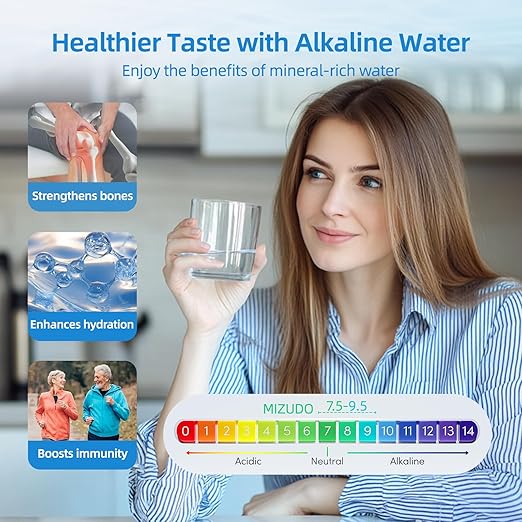 MIZUDO 12 Months Remineralization Filter, 1/4" Quick Connect Alkaline Filter for RO Reverse Osmosis System Under Sink, PH Balance and Restore Minerals, 10-inch