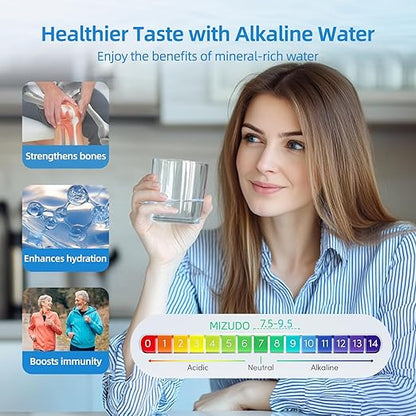 MIZUDO 12 Months Remineralization Filter, 1/4" Quick Connect Alkaline Filter for RO Reverse Osmosis System Under Sink, PH Balance and Restore Minerals, 10-inch