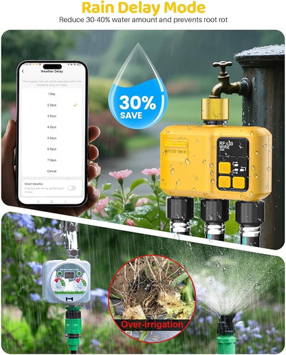 WiFi Water Timer 3 Zone for Garden Hose, Smart Sprinkler Timer with 984ft RF Range, Brass Inlet, APP/Voice Control, Rain Delay, Automatic/Manual Irrigation